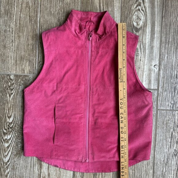 2/$18‎ SALE! Vtg Suede Vest Womens M Hot Pink Full Zip Leather Cowboy Biker - Picture 7 of 10